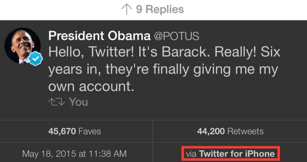 奥巴马开通个人Twitter账号 首条推文用iPhone发布