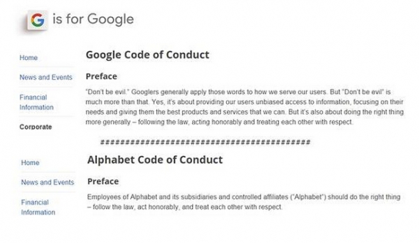 新谷歌发布新行为准则：“不作恶”改为“做正确的事”