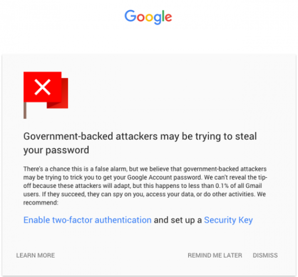 Gmail加强安全：若用户被政府监控可收到警告
