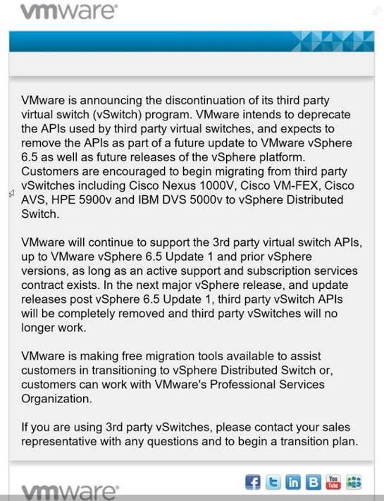 VMware终止对第三方虚拟交换机的支持