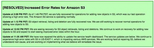 AWS S3宕机暴露Amazon规模级互联网中的致命瓶颈