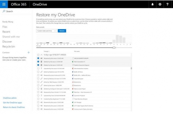 微软本月下旬开始增加OneDrive企业版文件恢复功能