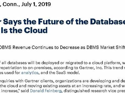 Gartner：云是數據庫市場的未來