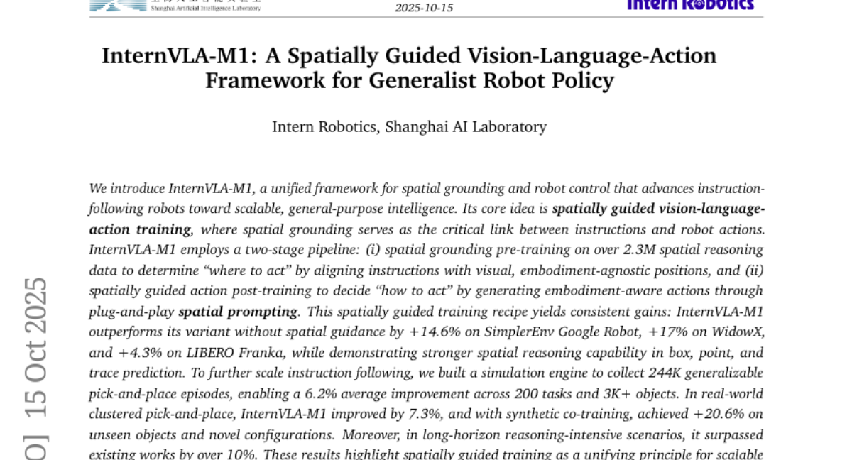ϺAIʵƳInternVLA-M1ûһռ䲢׼ִ