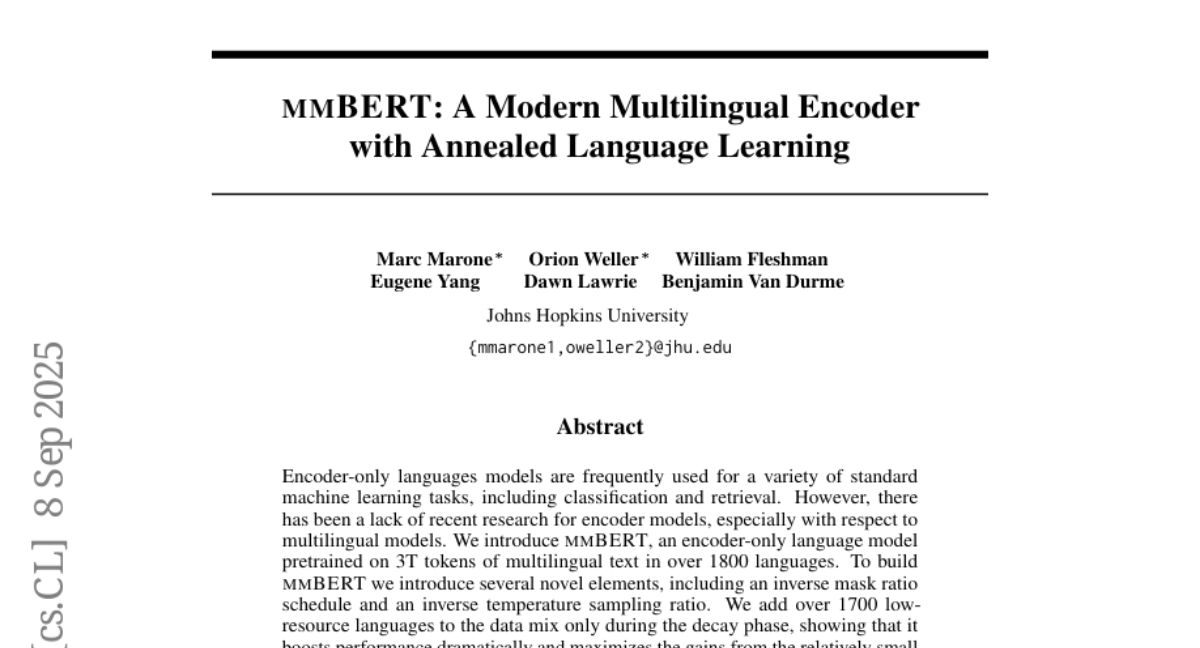 约翰霍普金斯大学推出MMBERT：一个会说1800多种语言的AI模型