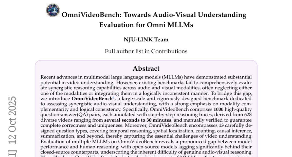 ϾѧƳOmniVideoBenchAIƵȫ¡ԡ