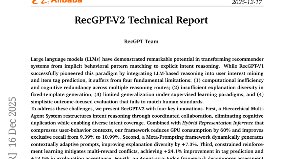 ����Ͱ����¶����Ƽ�ϵͳ��RecGPT-V2�����AI���������˼