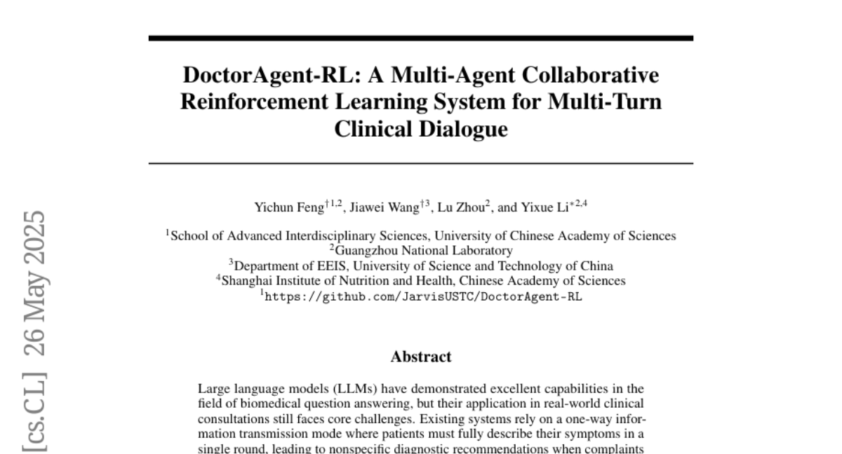 DoctorAgent-RLݹʵзĶЭʽǿѧϰҽƶԻϵͳAIҽҽ