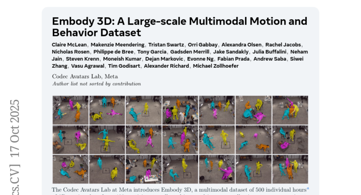 MetaEmbody 3D׸500Сʱ嶯3Dݼ¶˶о