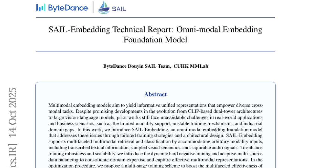 ByteDanceSAILŶЯָķȫģ̬ǶģͣSAIL-Embeddingû""Ƶ