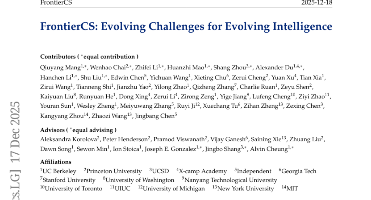 �������Ŷ��Ƴ�FrontierCS����AI������ר��һ���������ʽ�������