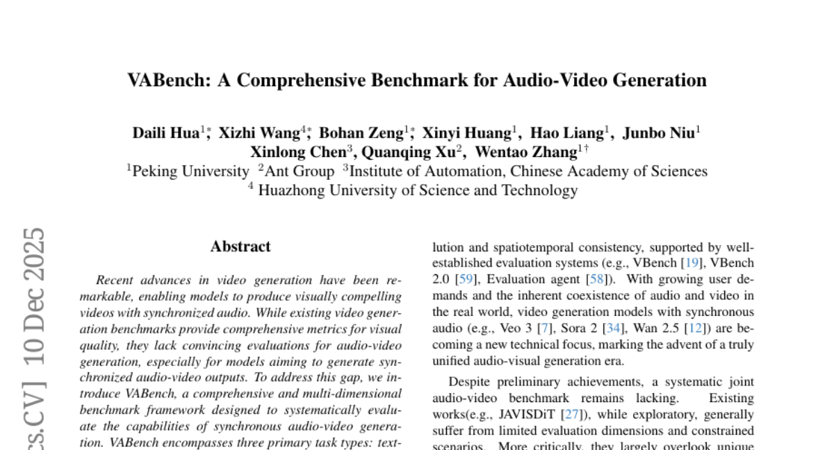 ������ѧ�Ŷ�ͻ������Ƶ�����������⣺�׸��ۺ�������׼VABench��AI��Ƶ"˵��"����Ȼ