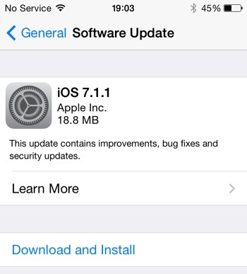 苹果发布iOS 7.1.1更新 改进Touch ID指纹识别功能