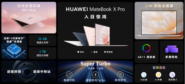 华为发布MateBook X Pro 2023：新增拂晓粉配色 售价9999元起
