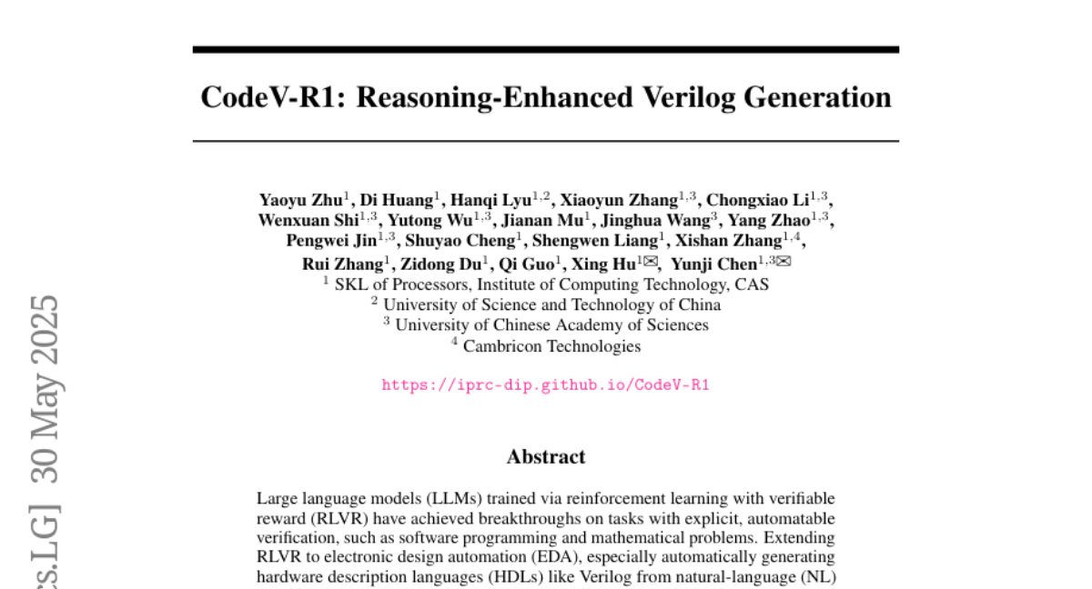 CodeV-R1：让推理增强型Verilog生成变得简单高效，中科院计算所团队带来硬件描述语言自动生成的突破性进展