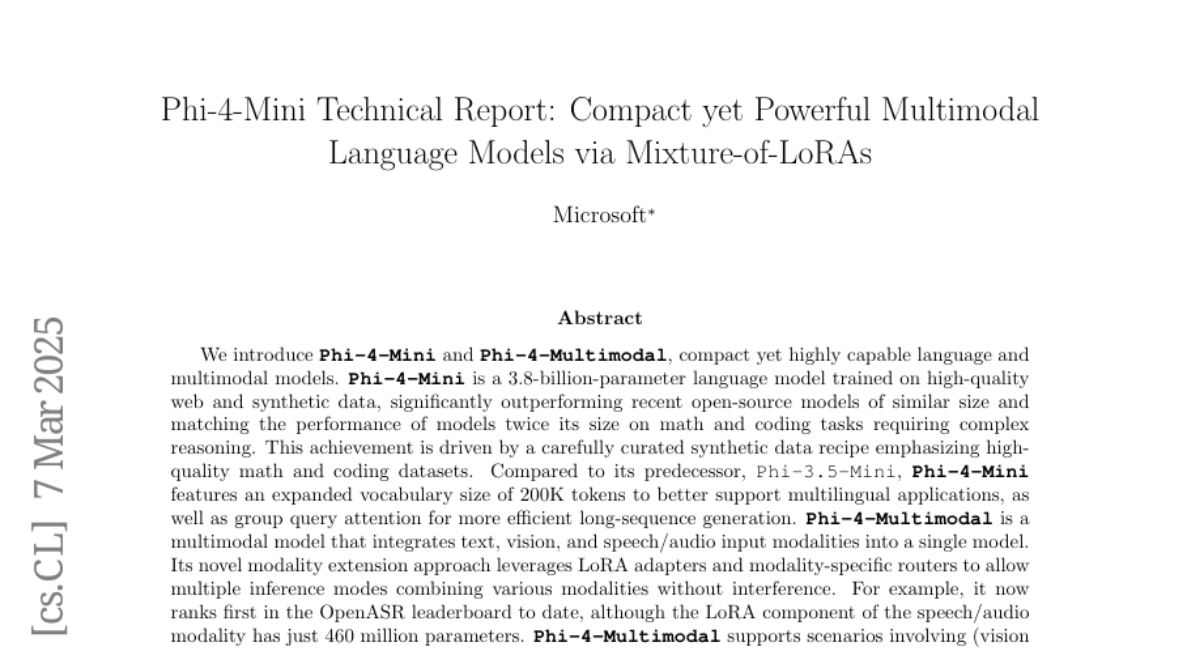 微软发布Phi-4-Mini：3.8B参数的"小钢炮"，多模态表现堪比大模型两倍体量