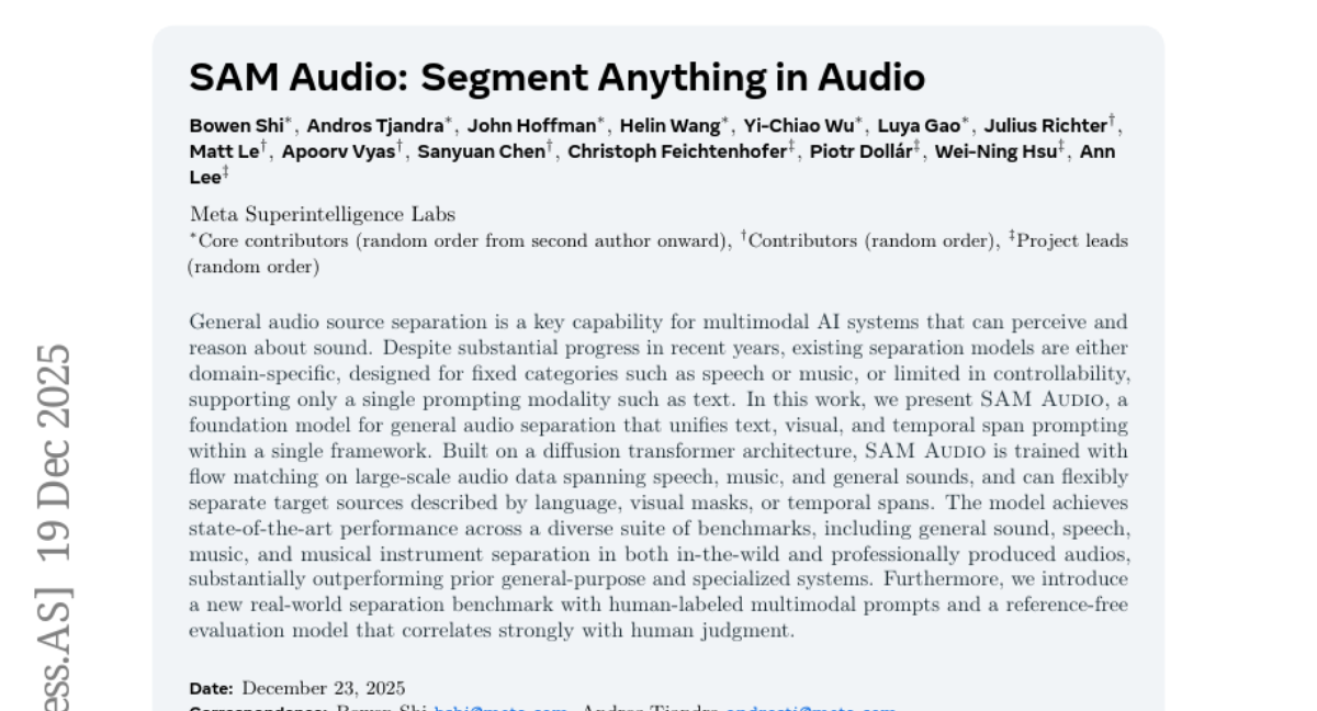 Meta�Ƴ�SAM Audio����AI"����ʶ��"��һ�仰���ܴӸ�����������ȡ����Ҫ���κ�����