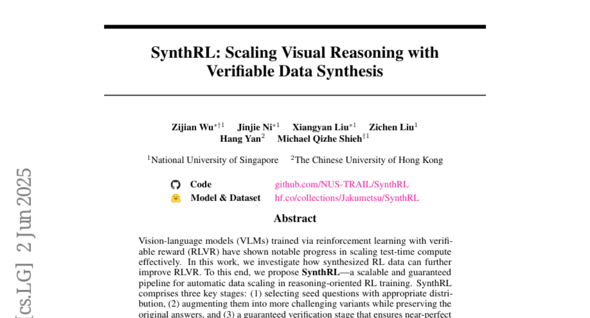 SynthRL：新加坡国立大学团队如何通过可验证数据合成提升视觉推理能力