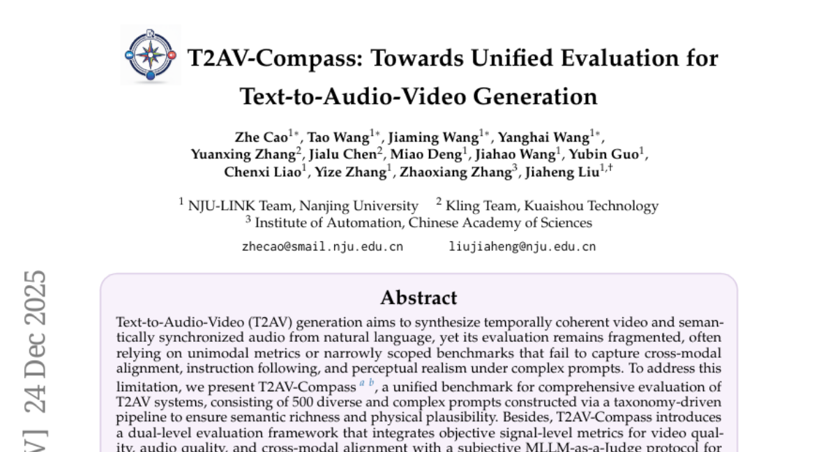 �Ͼ���ѧ�Ŷ��Ƴ�T2AV-Compass�����׼����AI������Ƶ����Ƶ����ƥ��ġ�ͳһ������