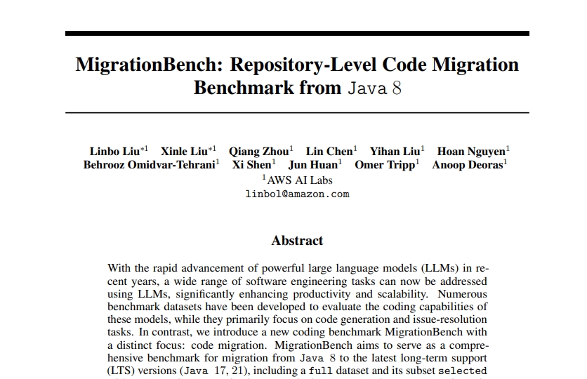 MigrationBench：AWS AI Labs打造的Java代码迁移基准测试平台，让AI助力软件升级