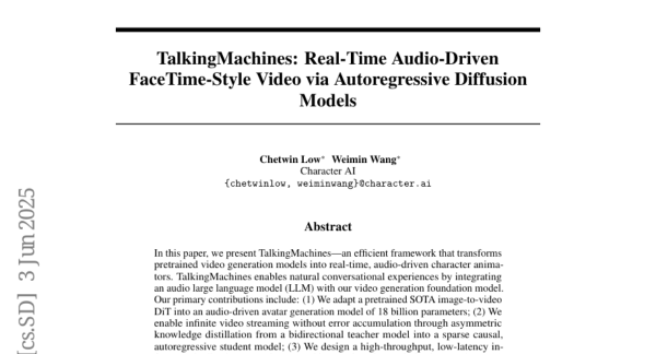 TalkingMachines��Character AI�����ʵʱ��Ƶ������Ƶ�Ựϵͳ��������������Ȼ�Ի���Ϊ��ʵ