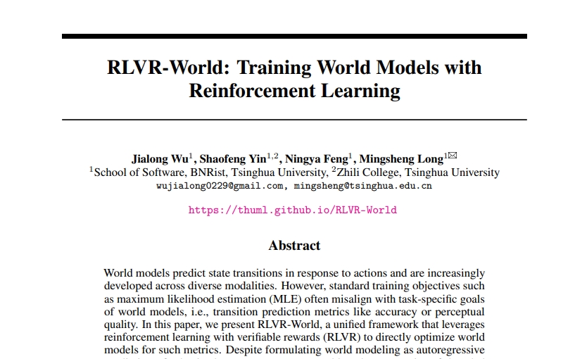RLVR-World：用强化学习训练世界模型，突破视觉和语言边界的突破性研究