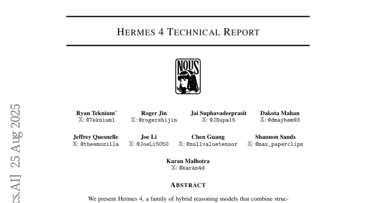 NousResearch团队再次刷新AI边界：Hermes 4如何让机器像人类一样"深度思考"