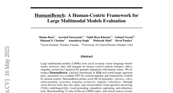 HumaniBench��һ�������ԽǶ��������Ͷ�ģ̬ģ�͵�ȫ�¿�ܡ���Vector�о�Ժ���з�������ѧ���ϴ�����˻�Э��������ϵ