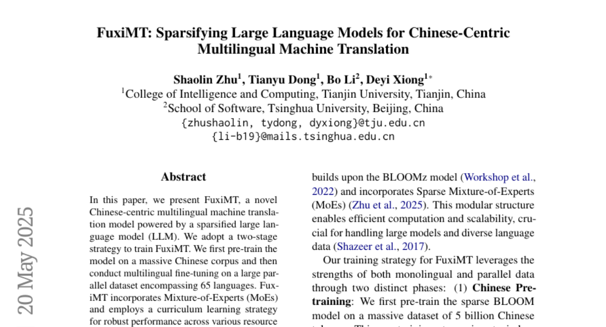 FuxiMT：基于稀疏化大语言模型的中文为中心多语种机器翻译系统——天津大学和清华大学联合打造跨语言沟通新桥梁