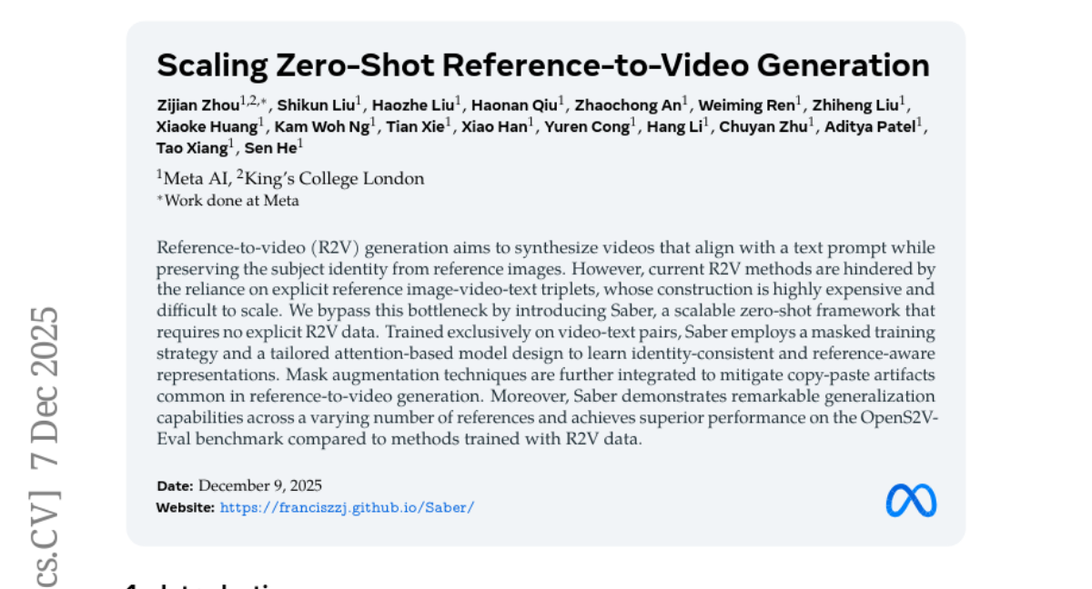 Meta AI�о��Ŷ��Ƴ�Saber����������ѵ�����ݵ���Ƶ������ͻ��