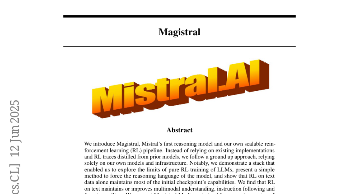 Mistral AI首次推出推理模型Magistral：纯强化学习训练让AI学会"深度思考"